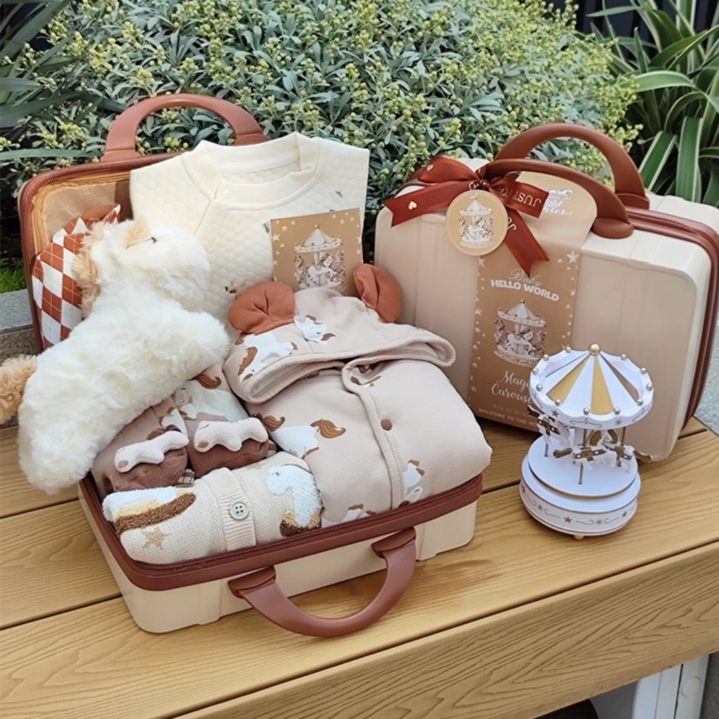 Carousel Baby Gift Set in Keepsake Suitcase