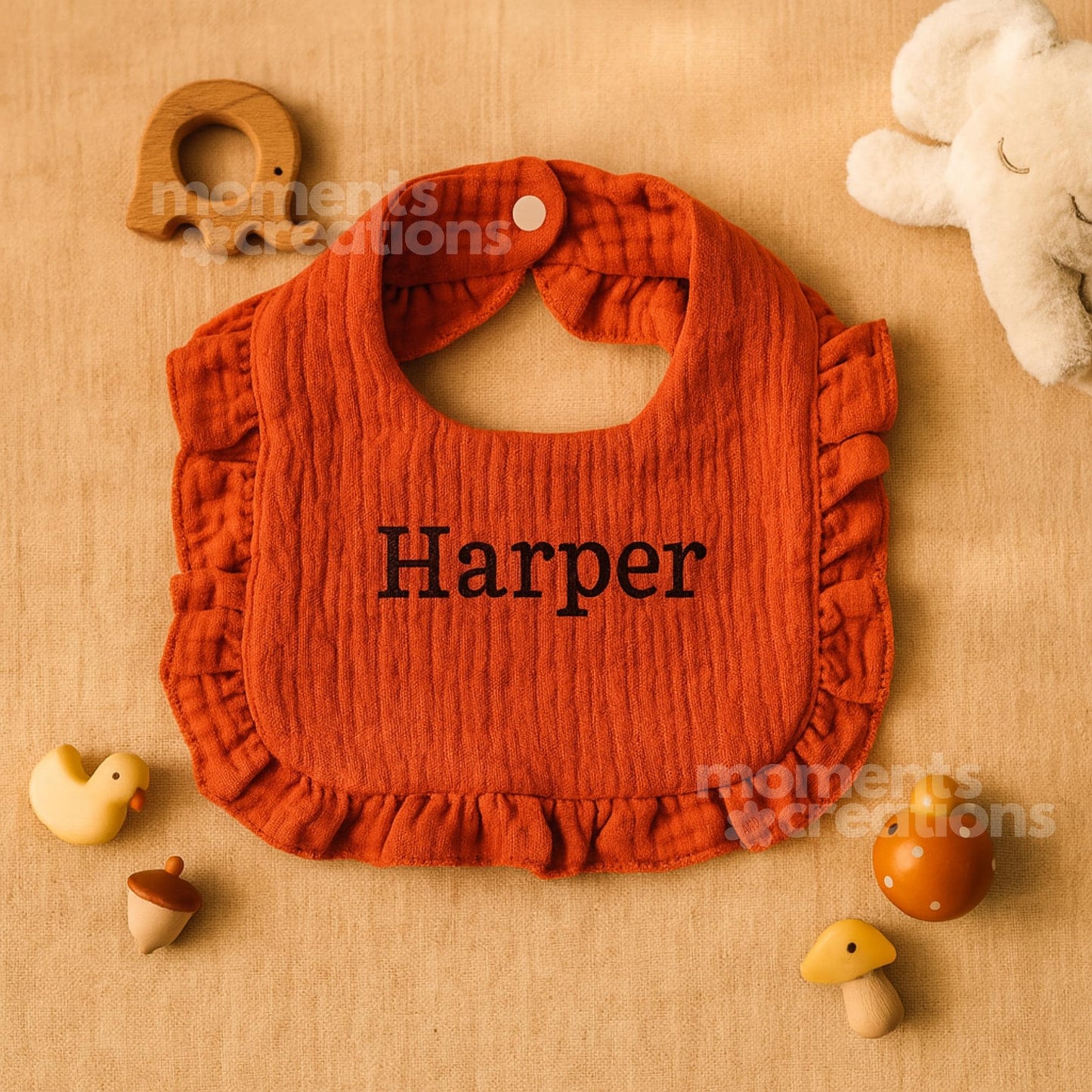 Personalized Name Embroidered Ruffle Baby Bib