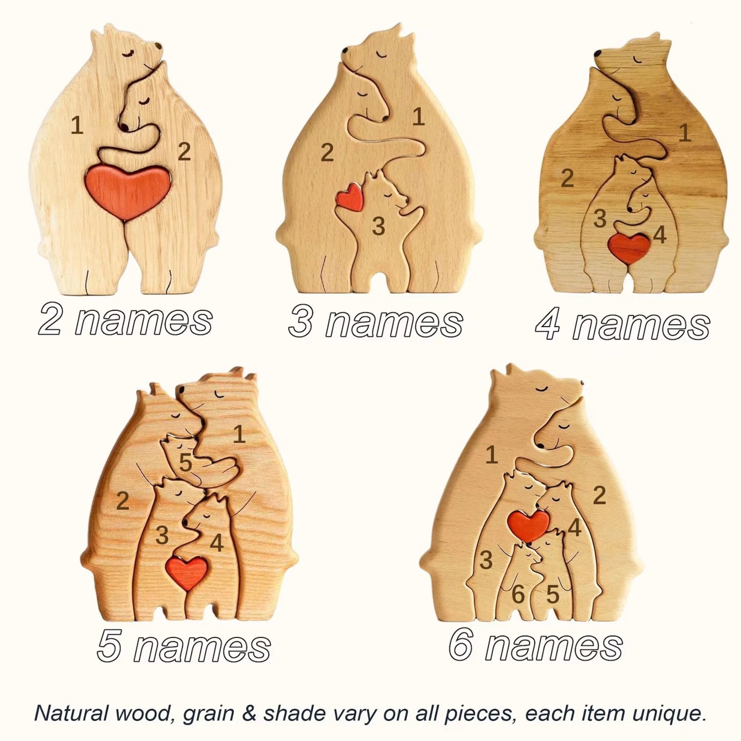Personalized Wooden Bear Family Puzzle
