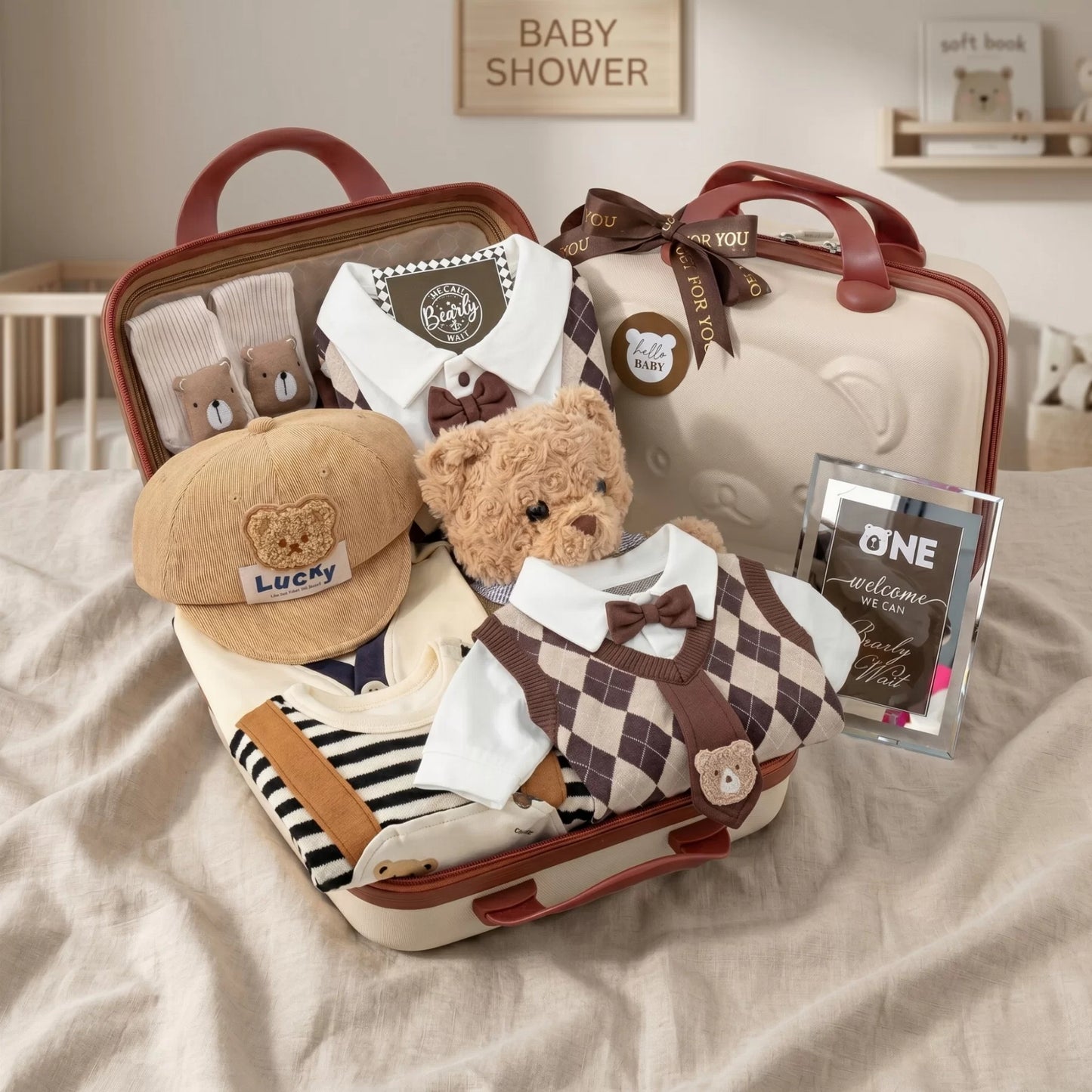 Teddy Baby Gift Set in Keepsake Suitcase