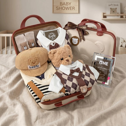 Teddy Baby Gift Set in Keepsake Suitcase