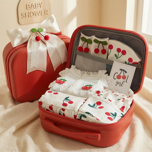 Cherry Baby Gift Set in Keepsake Suitcase