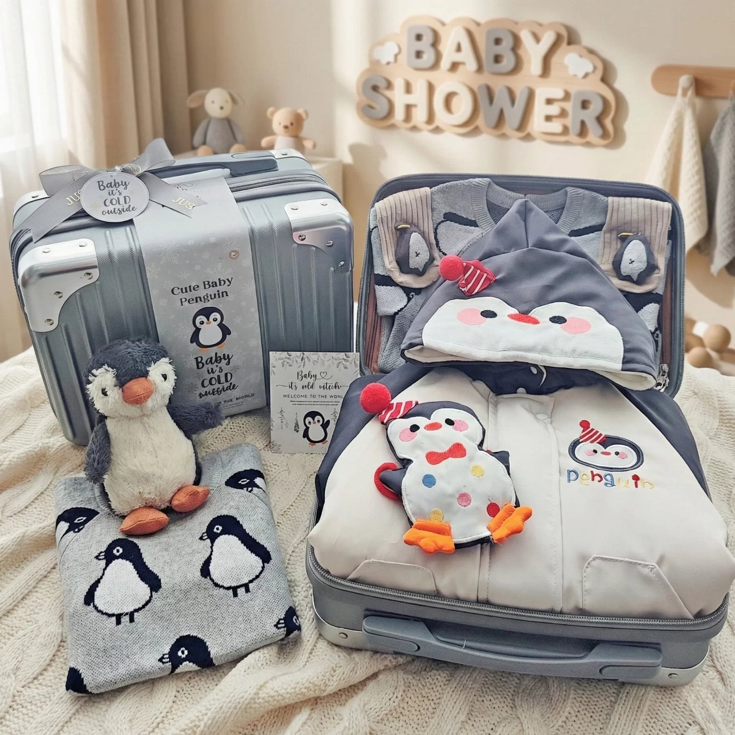 Penguin Baby Gift Set in Keepsake Suitcase