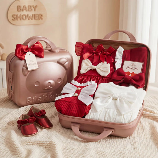 Red Lady Baby Gift Set in Keepsake Suitcase