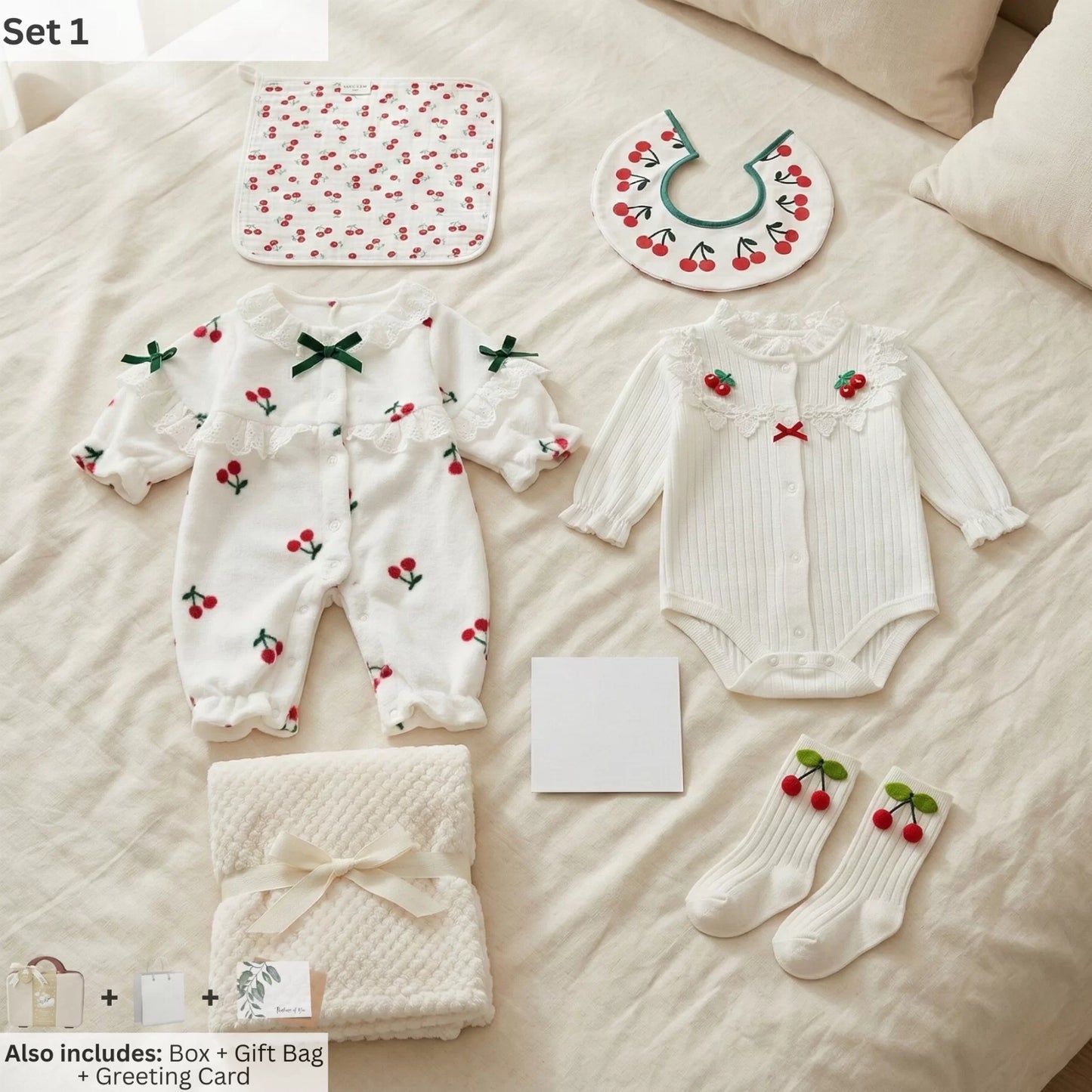 Cherry Baby Gift Set in Keepsake Suitcase