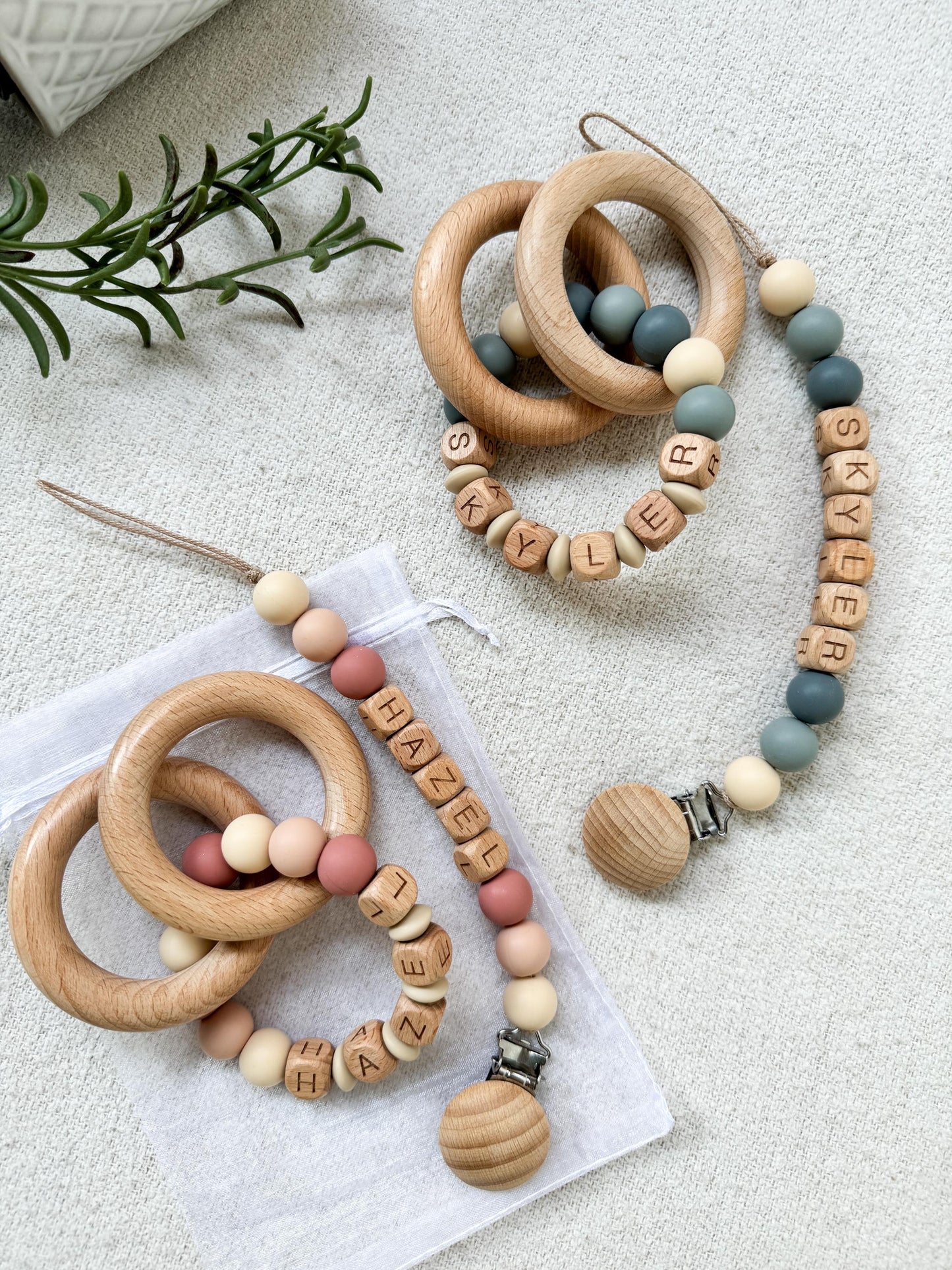 Personalized Pacifier Clip and Rattle set