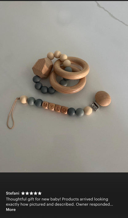 Personalized Pacifier Clip and Rattle set