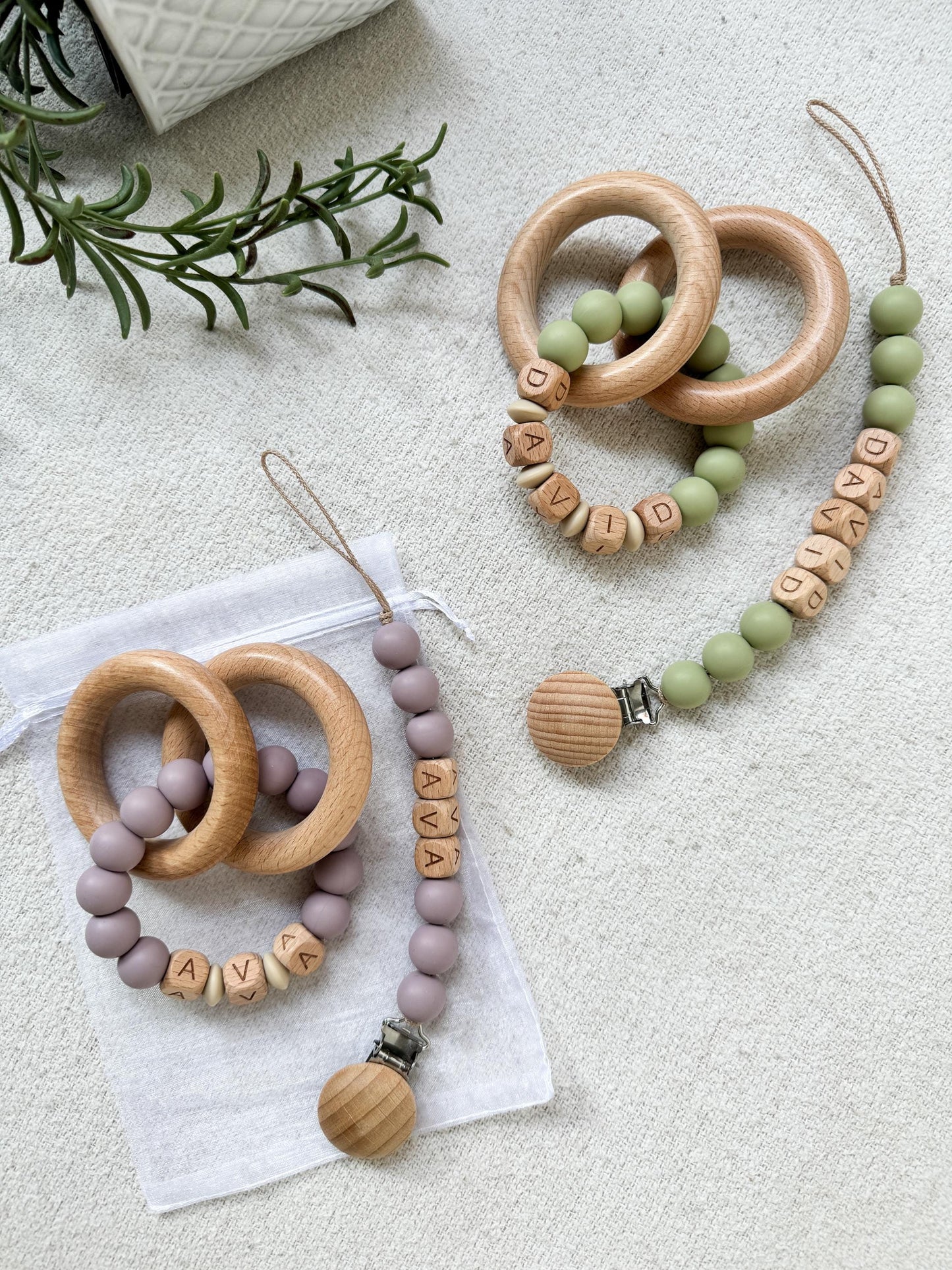 Personalized Pacifier Clip and Rattle set