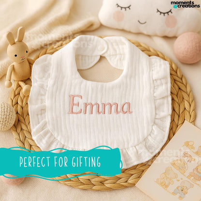Personalized Name Embroidered Ruffle Baby Bib