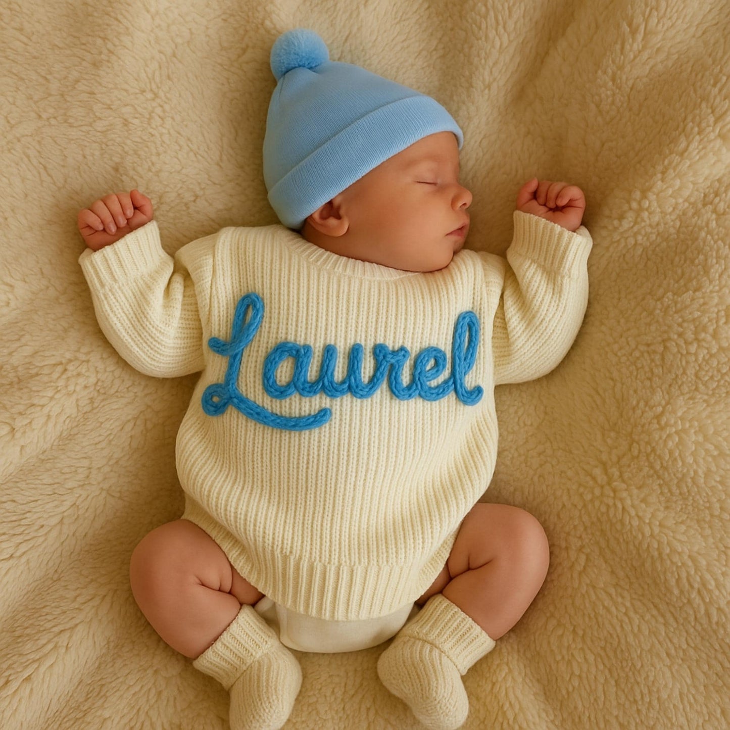 Hand-Embroidered Custom Name Baby Sweater