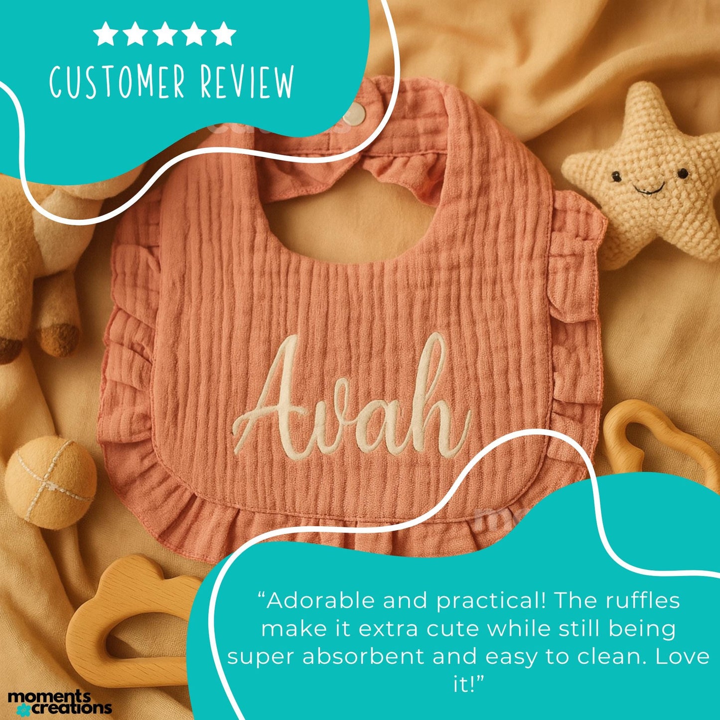 Personalized Name Embroidered Ruffle Baby Bib