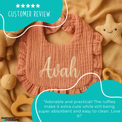 Personalized Name Embroidered Ruffle Baby Bib