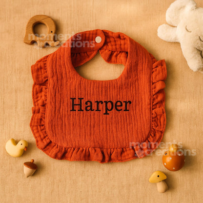 Personalized Name Embroidered Ruffle Baby Bib