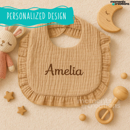 Personalized Name Embroidered Ruffle Baby Bib