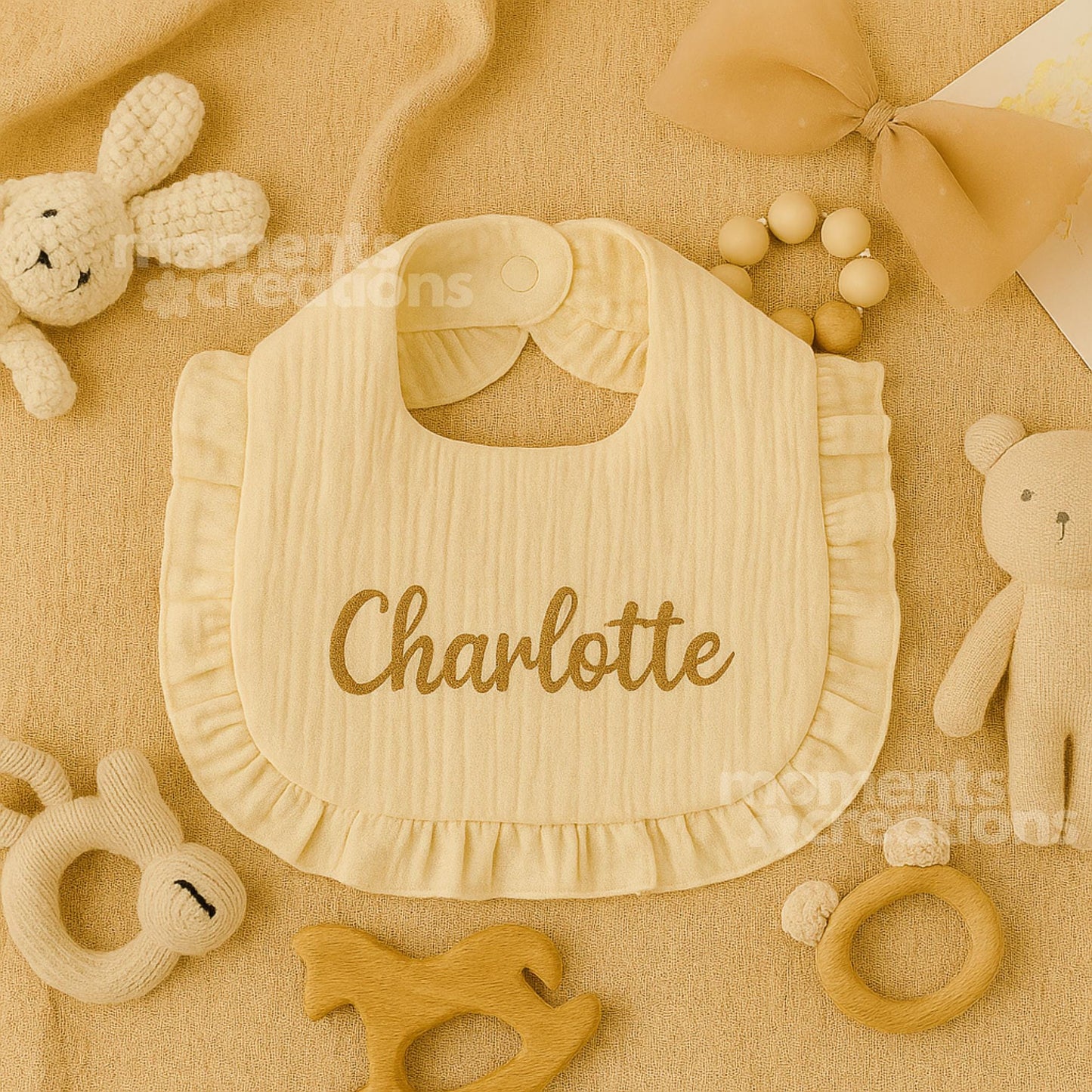 Personalized Name Embroidered Ruffle Baby Bib
