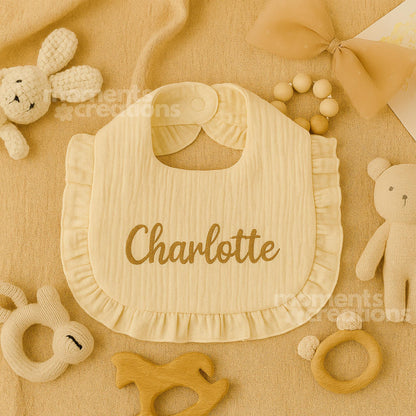 Personalized Name Embroidered Ruffle Baby Bib