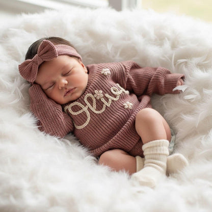 Hand-Embroidered Custom Name Baby Sweater