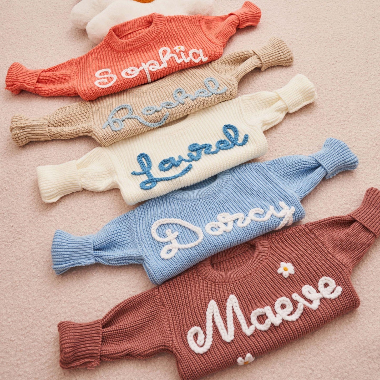 Hand-Embroidered Custom Name Baby Sweater